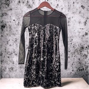 Milly Black sequined sheer sleeve/neck dress
